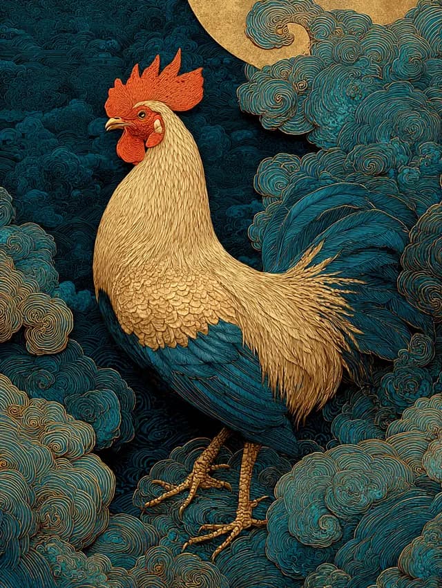 구름 위의 닭, 닭띠 그림
